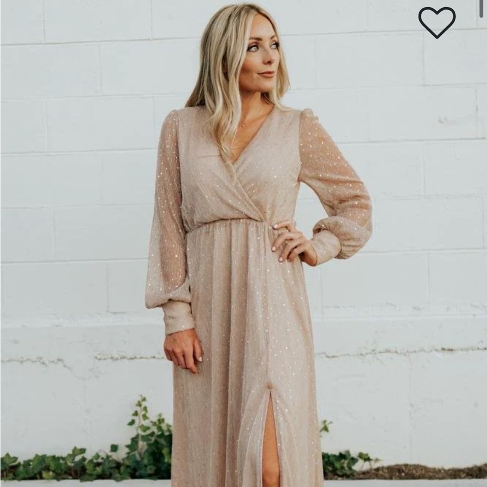 NWT Baltic Born Abigail Sparkle Champagne Sequin Maxi Dress
